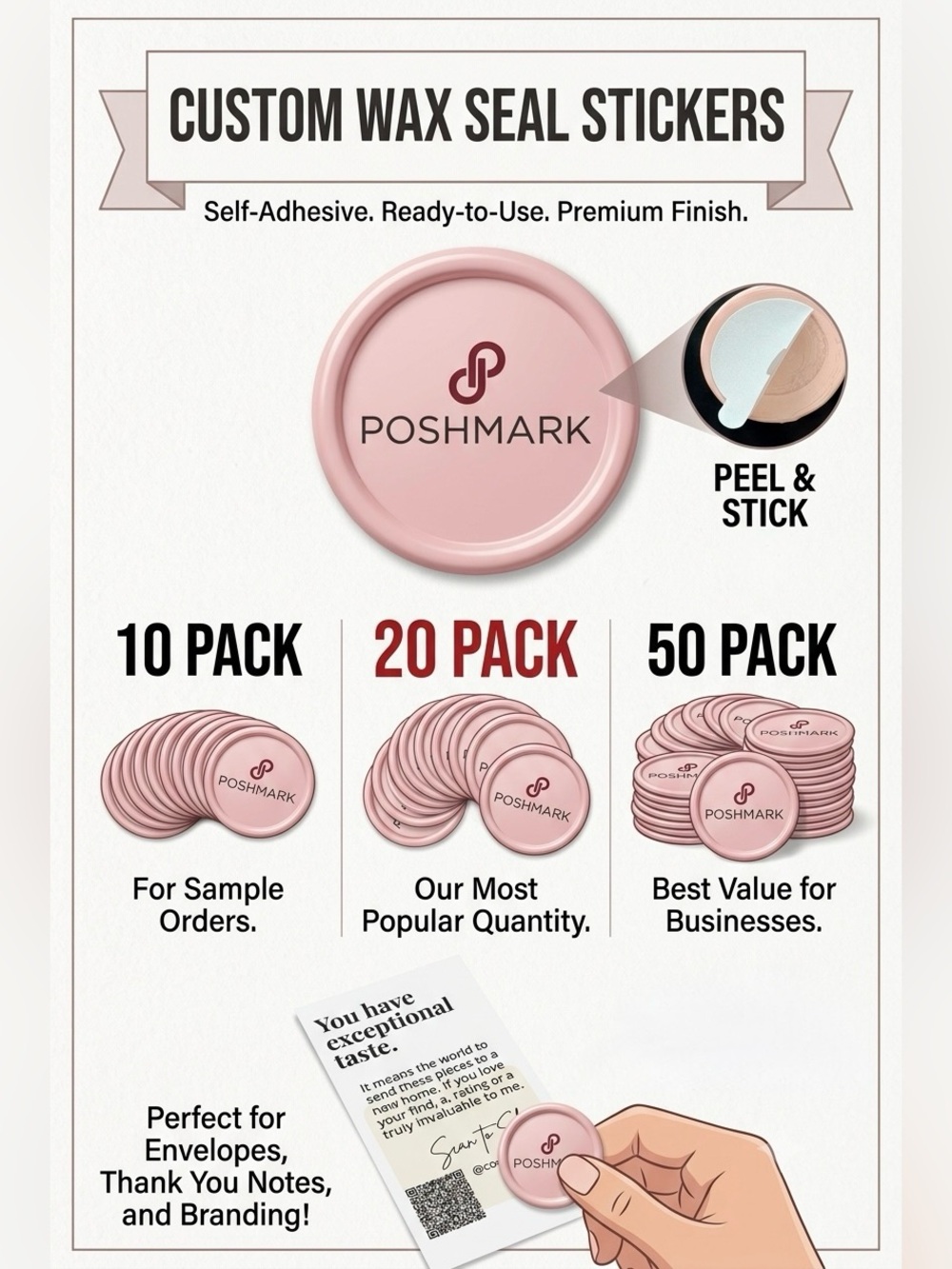 POSHMARK Branded Wax Seal Stickers | Premium Reseller Packaging Supplies - Picture 14 of 14